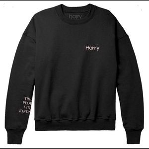 HARRY STYLES BLACK CREWNECK WITH PINK EMBROIDERY
